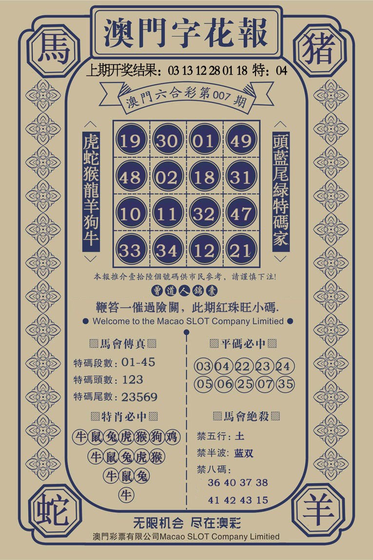 2025007期澳门字花报