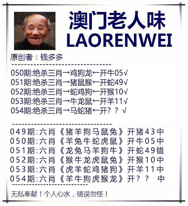 2025054期澳门老人味
