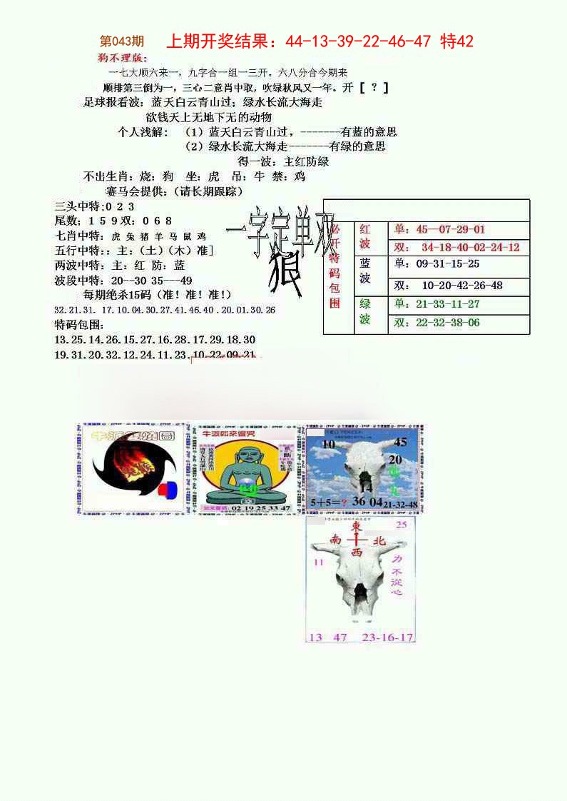2025043期狗不理特码报