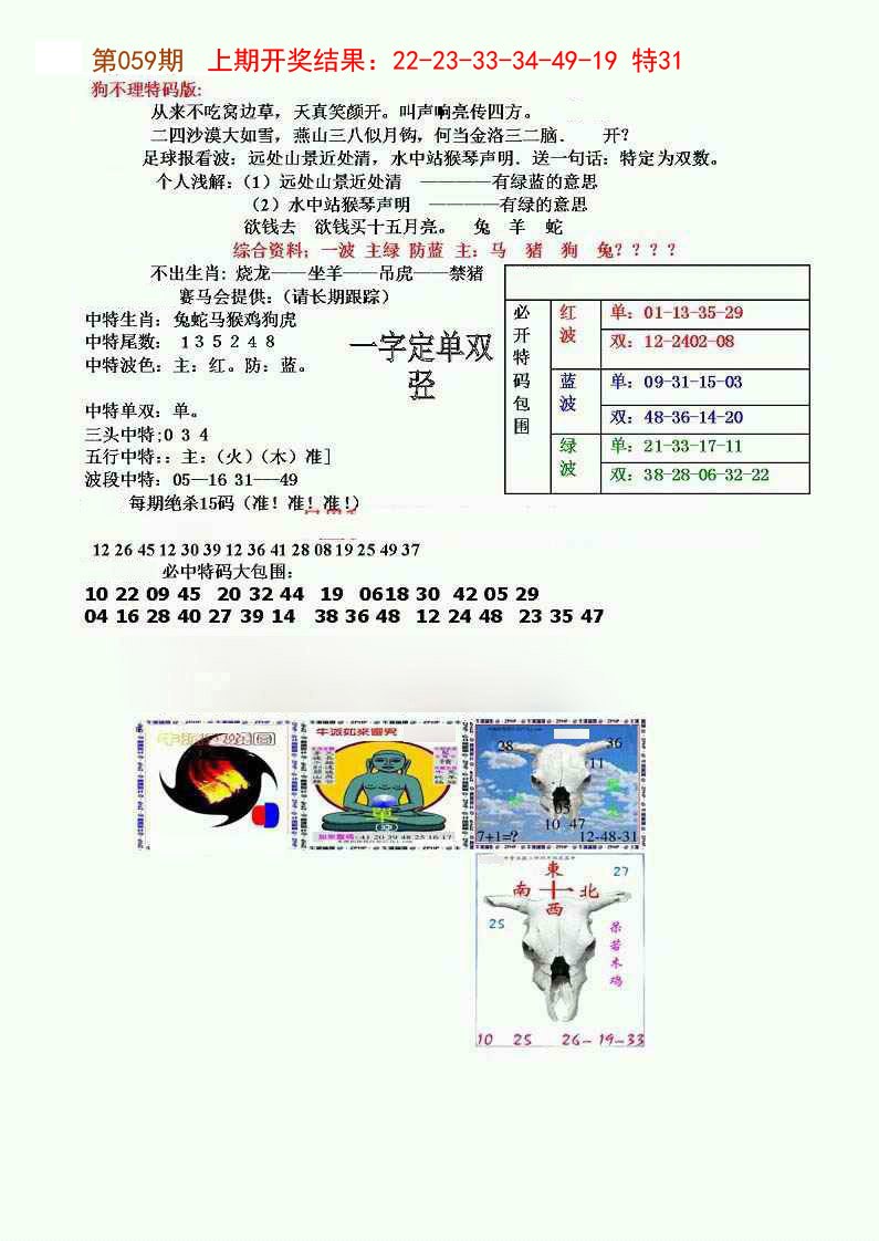2025059期狗不理特码报