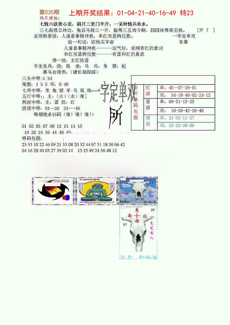 2025035期狗不理特码报