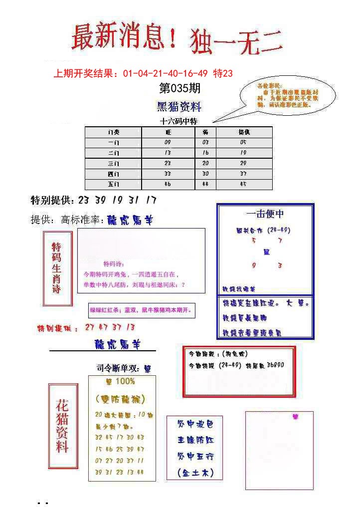 2025035期独一无二