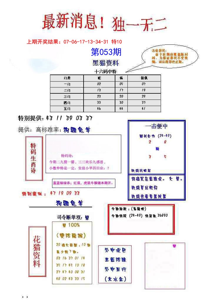2025053期独一无二