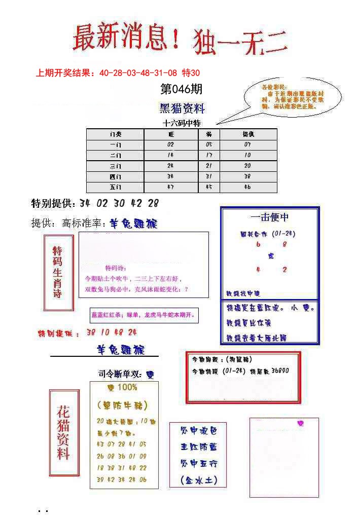 2025046期独一无二