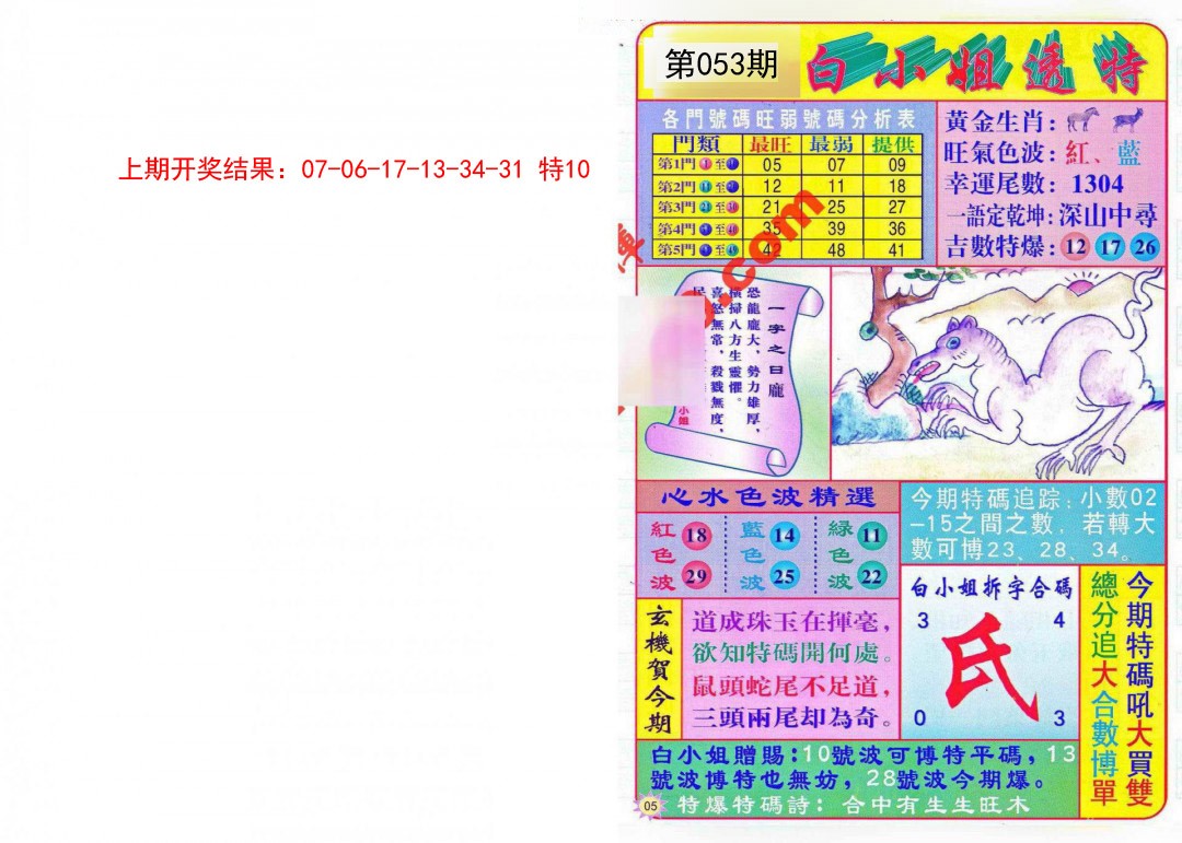 2025053期白小姐透特