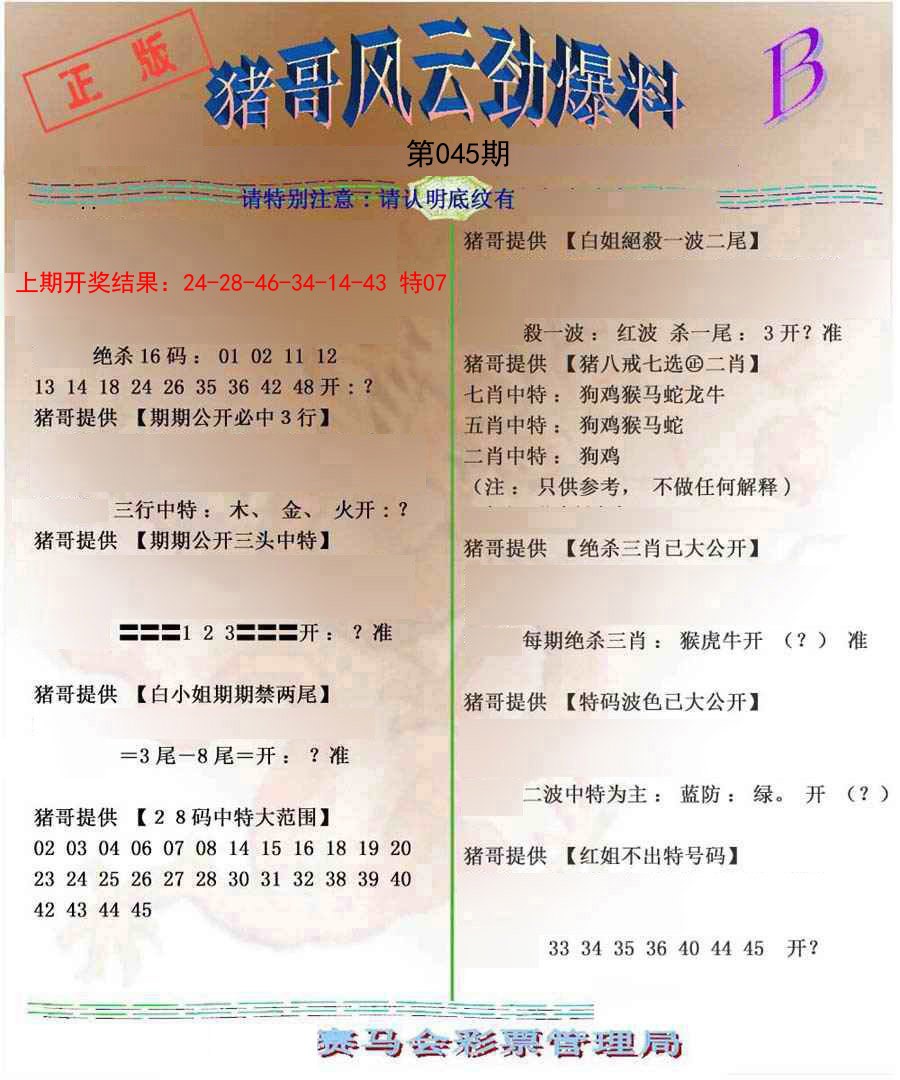 2025045期猪哥风云劲爆料B