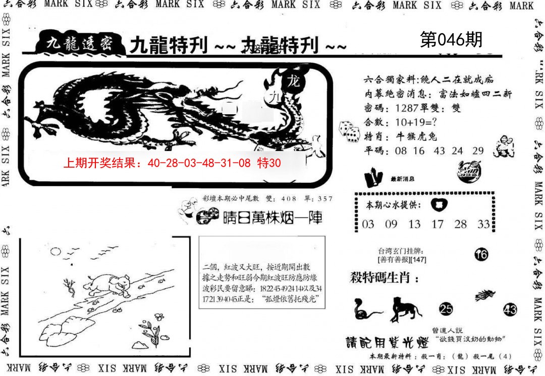 2025046期九龙特新刊
