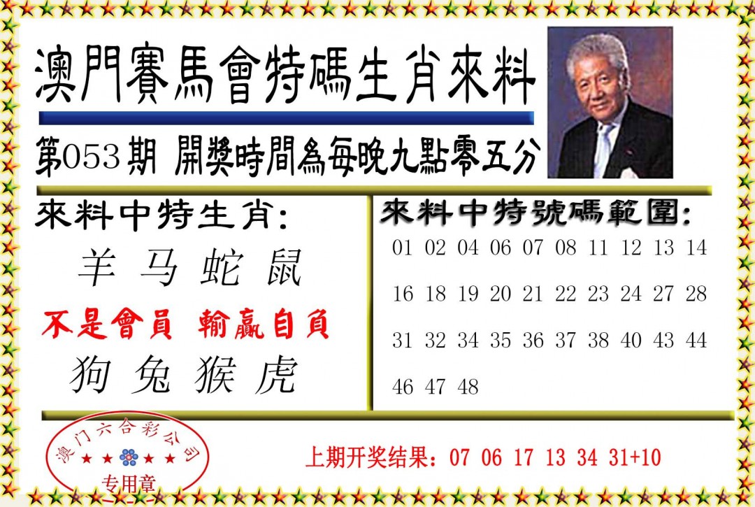 2025053期特码生肖来料