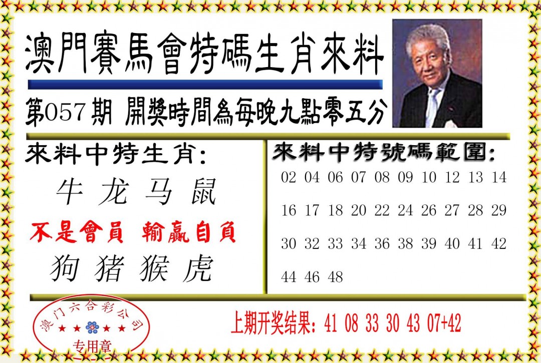 2025057期特码生肖来料