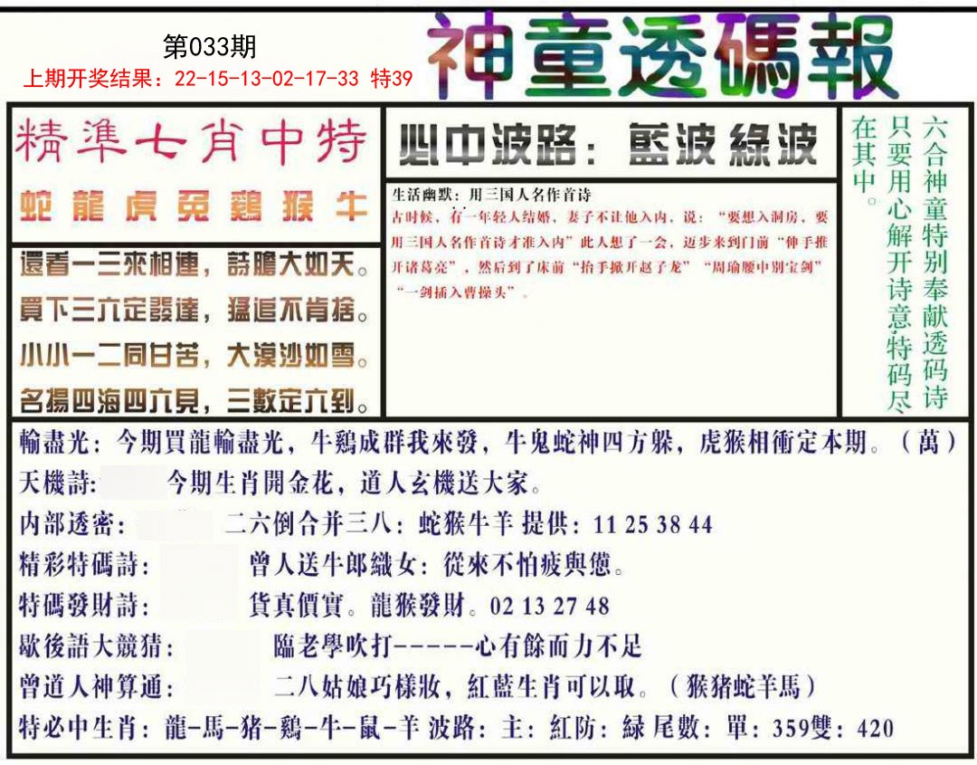 2025033期神童透码报