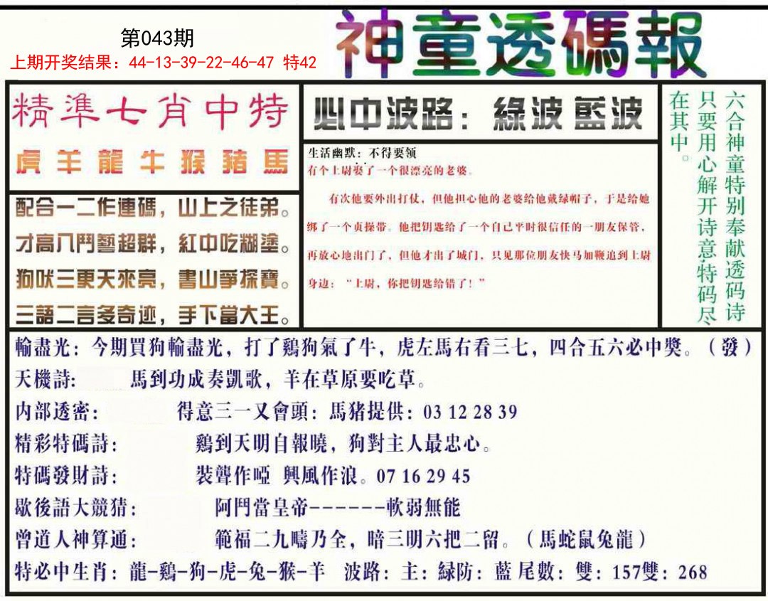 2025043期神童透码报