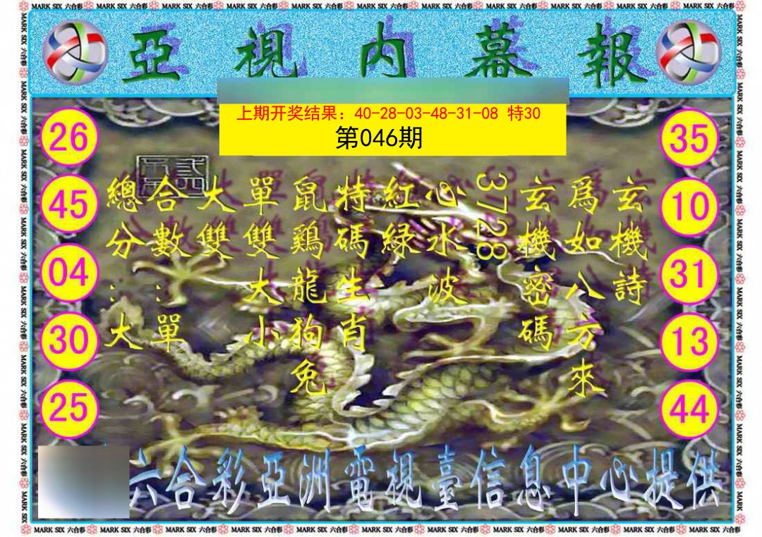 2025046期亚视内幕报