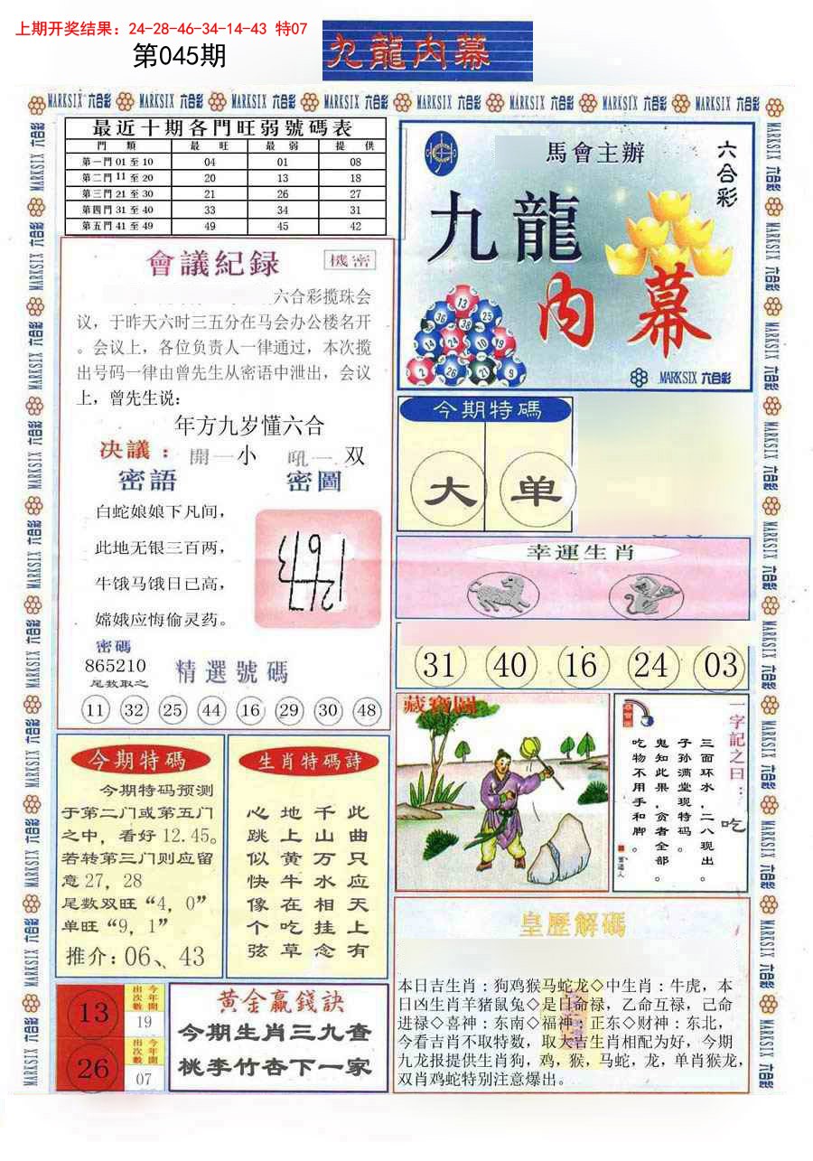 2025045期(新版)九龙内幕A