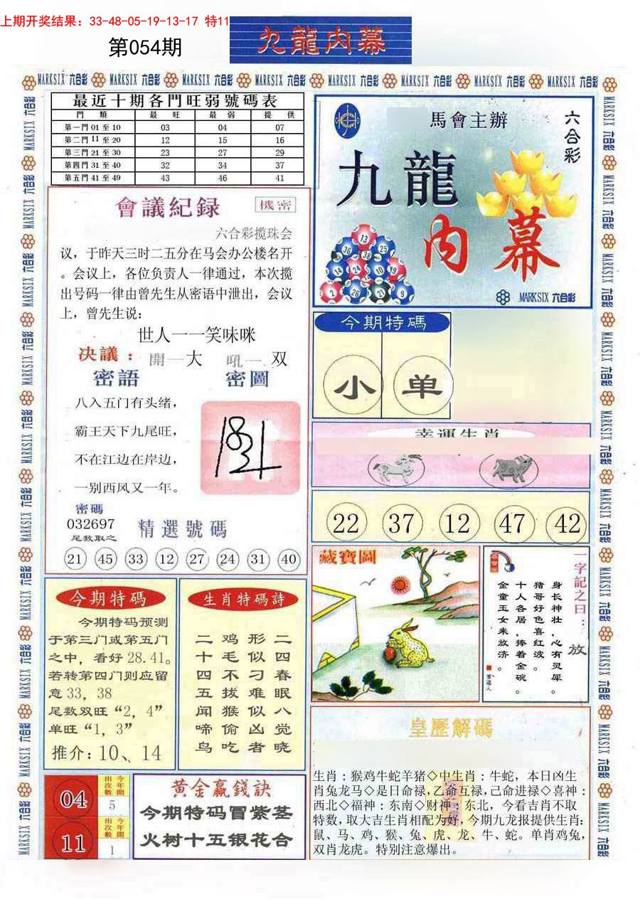 2025054期(新版)九龙内幕A