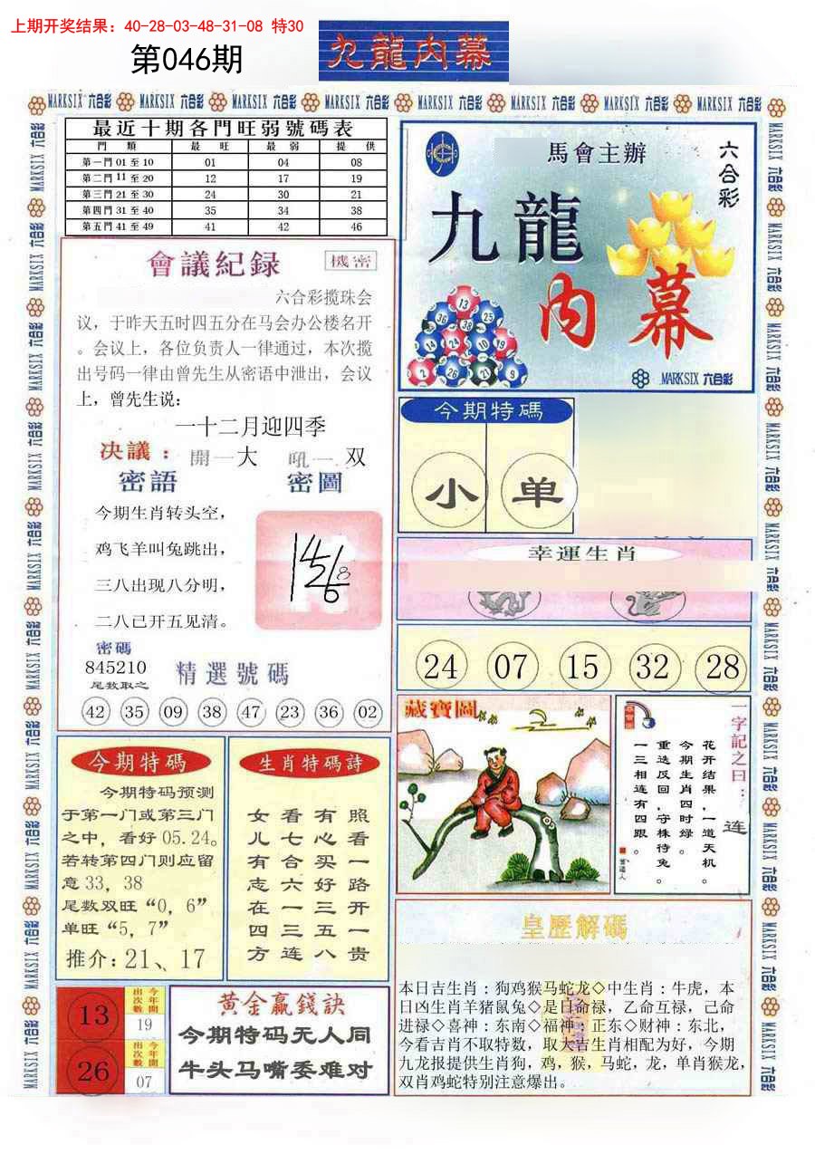 2025046期(新版)九龙内幕A