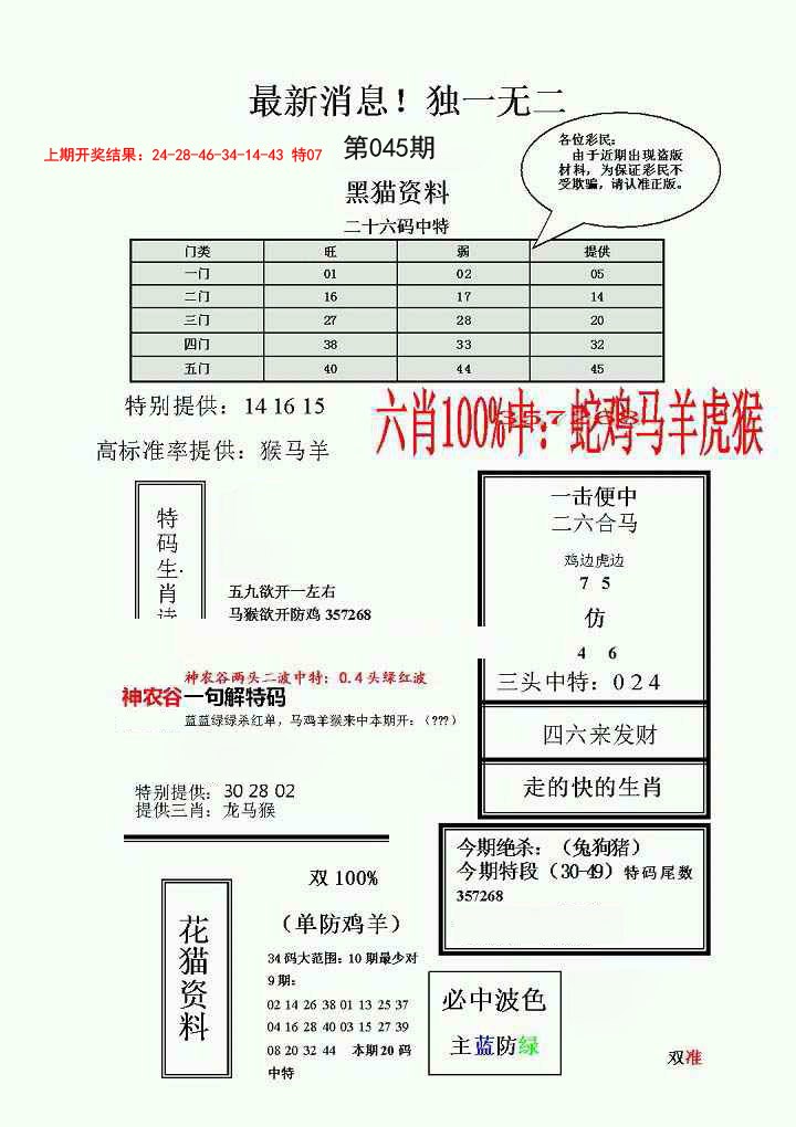 2025045期独一无二(正)
