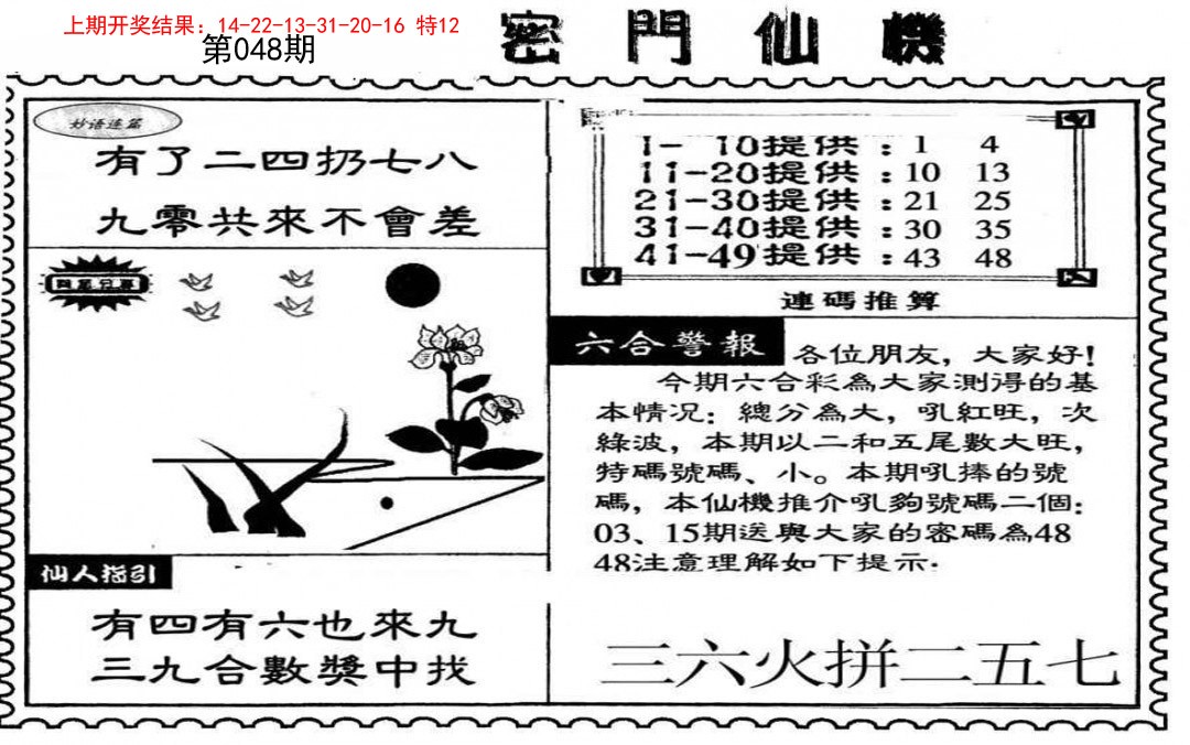 2025048期新密门仙机
