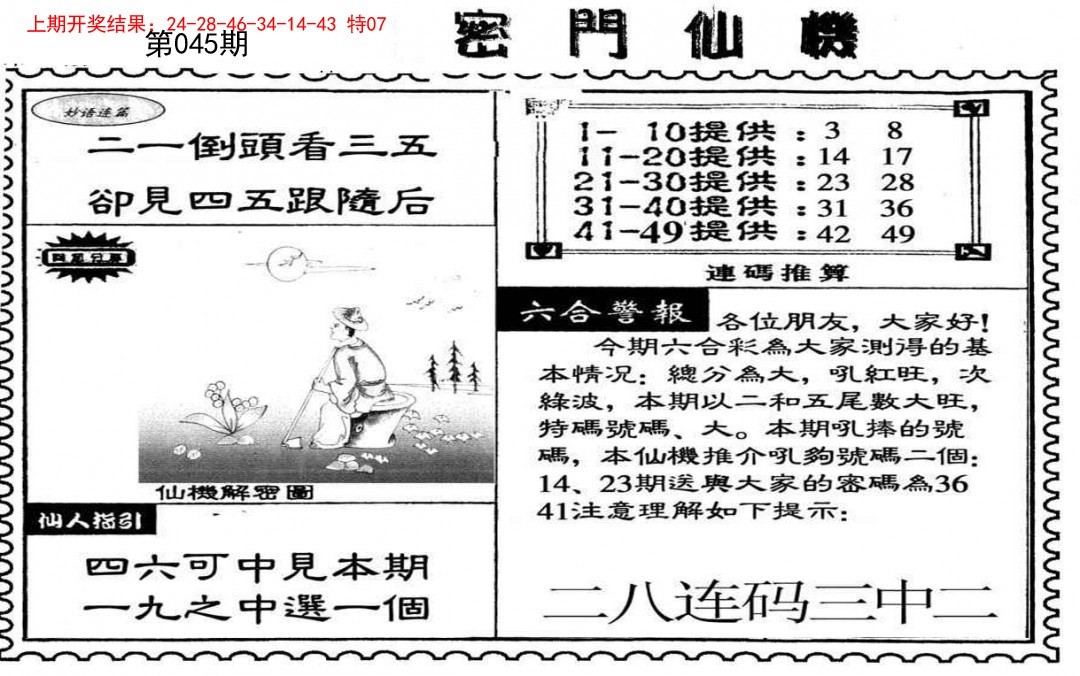 2025045期新密门仙机
