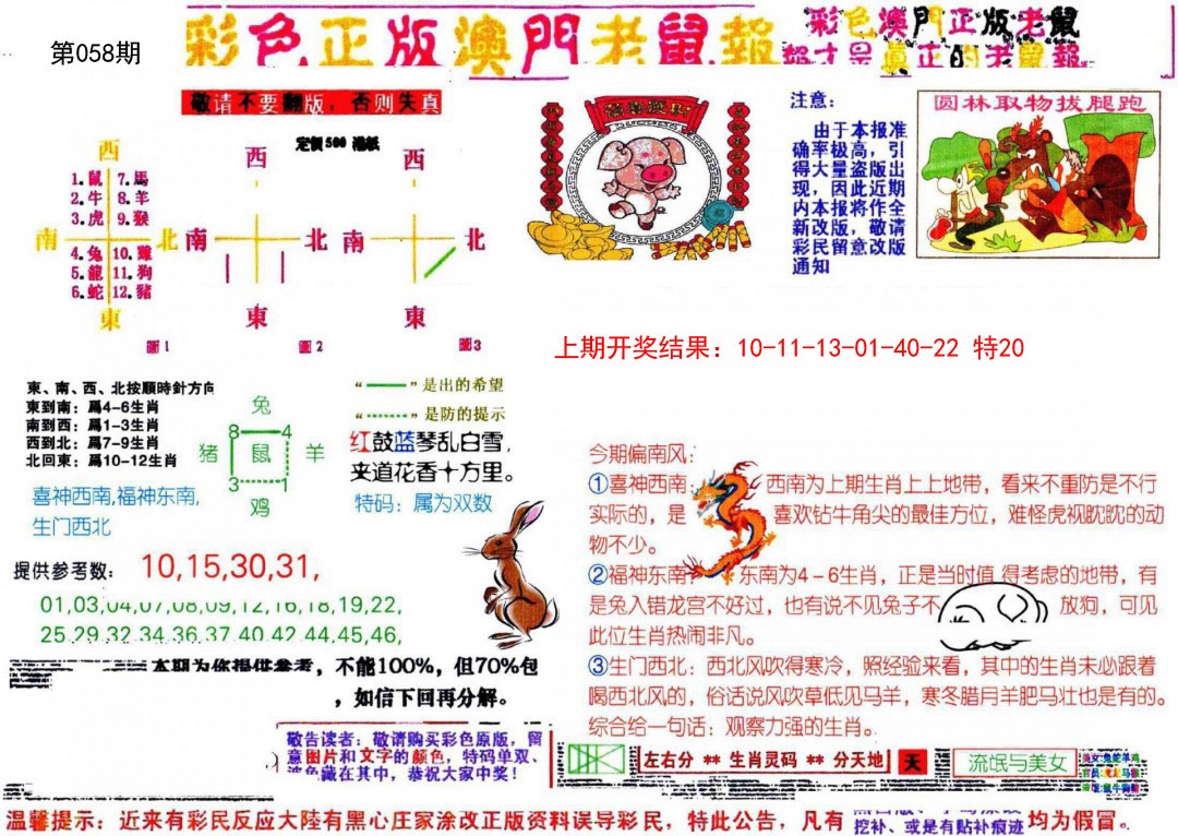 2025058期彩色正版澳门老鼠报