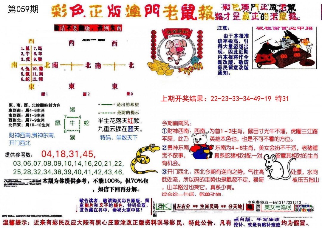 2025059期彩色正版澳门老鼠报