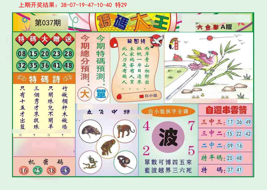 2025037期特码大王A