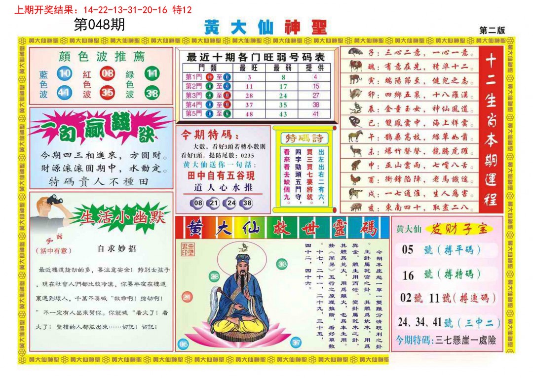 2025048期黄大仙神圣B