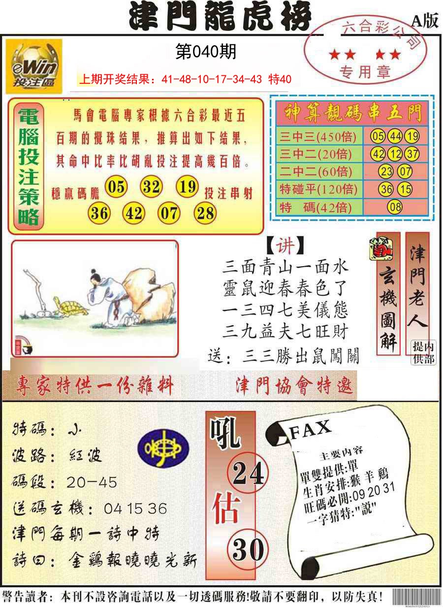 2025040期津门龙虎榜A