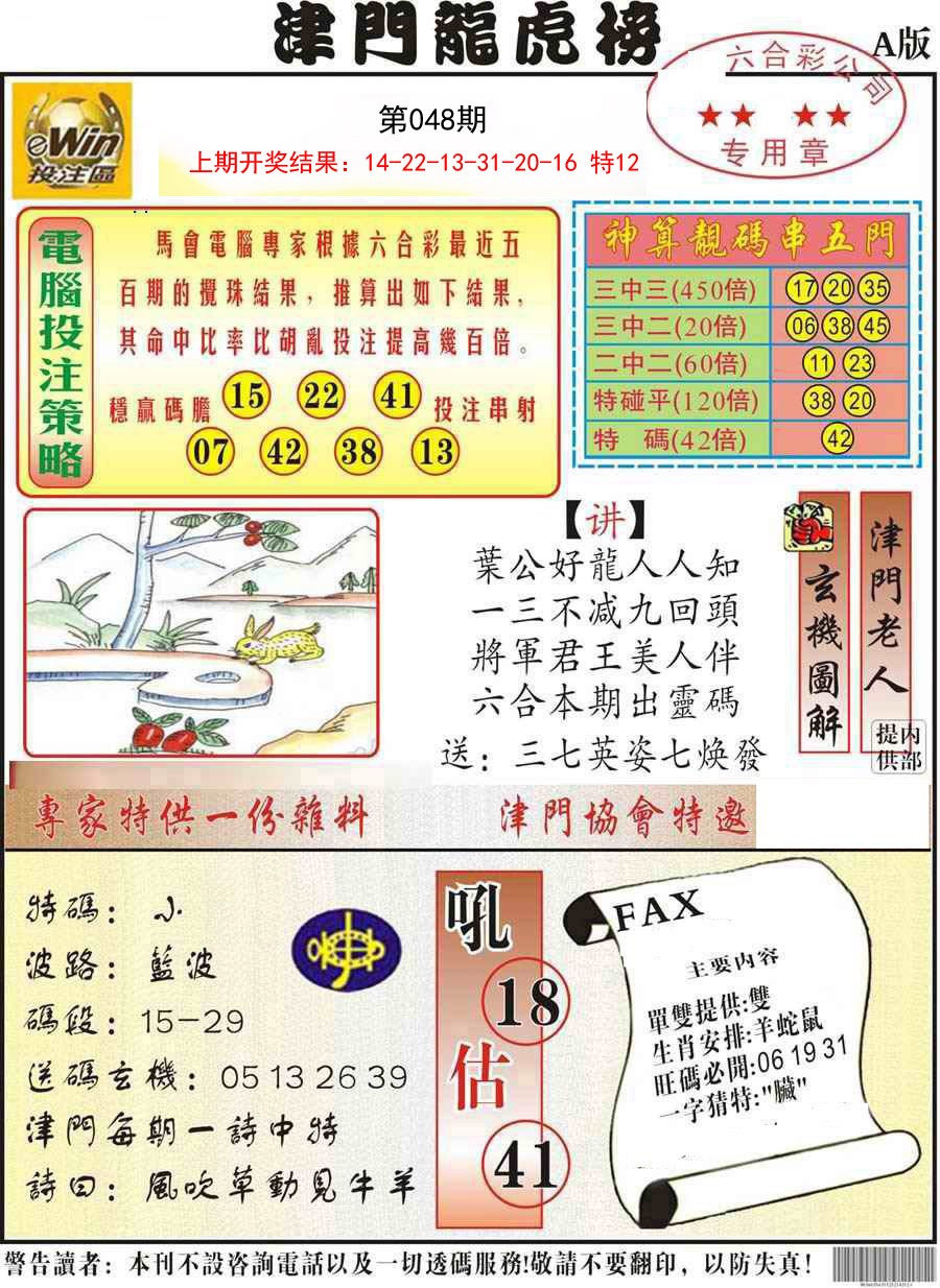 2025048期津门龙虎榜A
