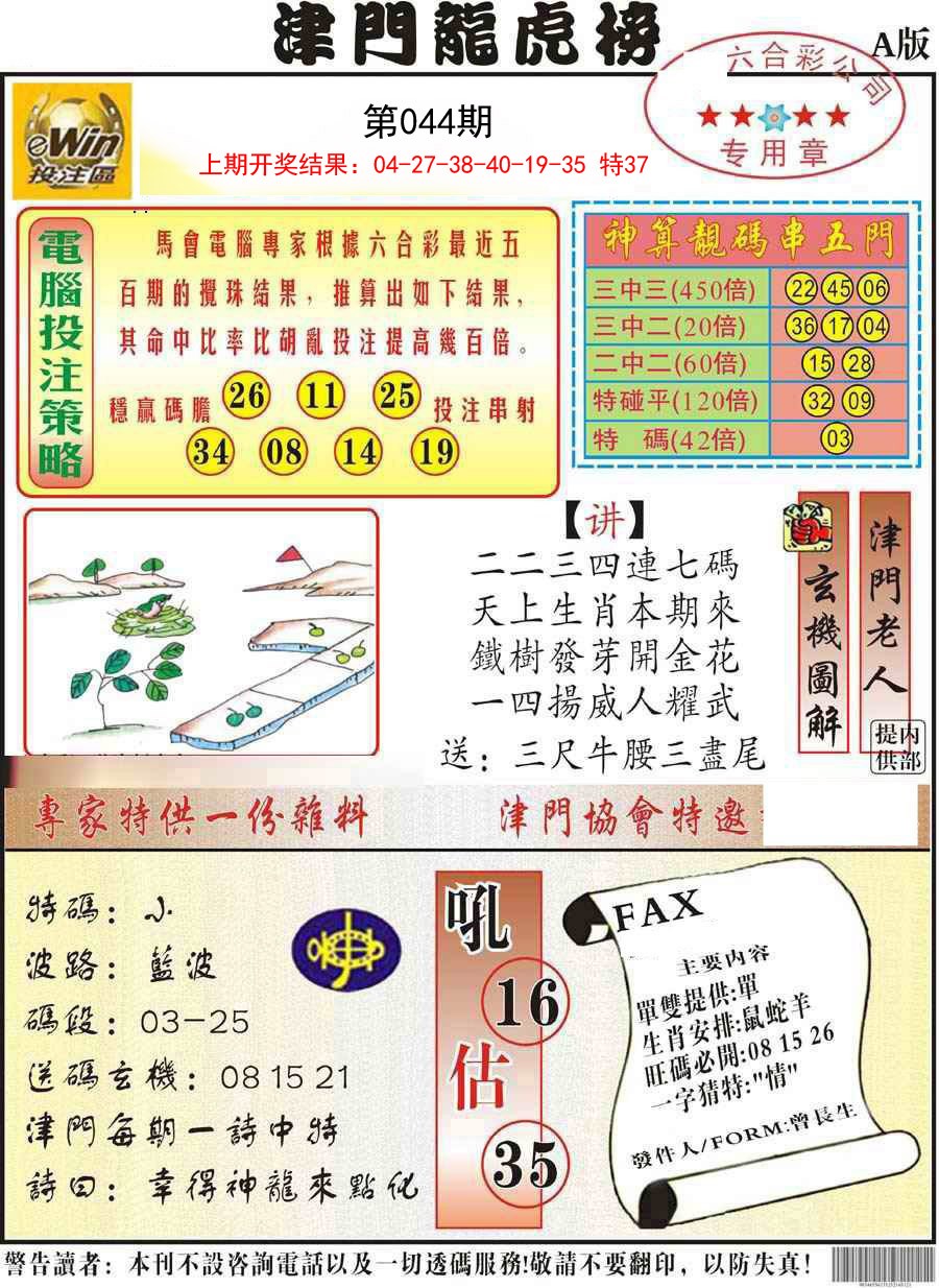 2025044期津门龙虎榜A
