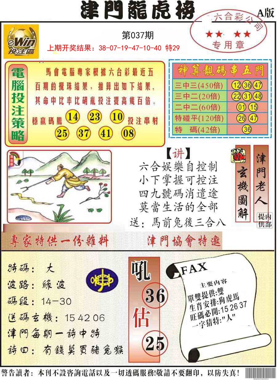 2025037期津门龙虎榜A