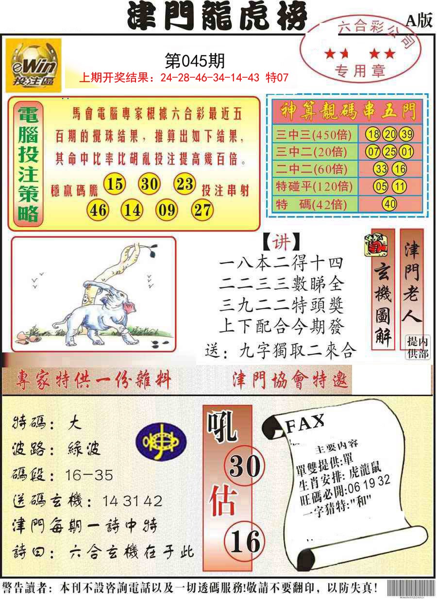 2025045期津门龙虎榜A