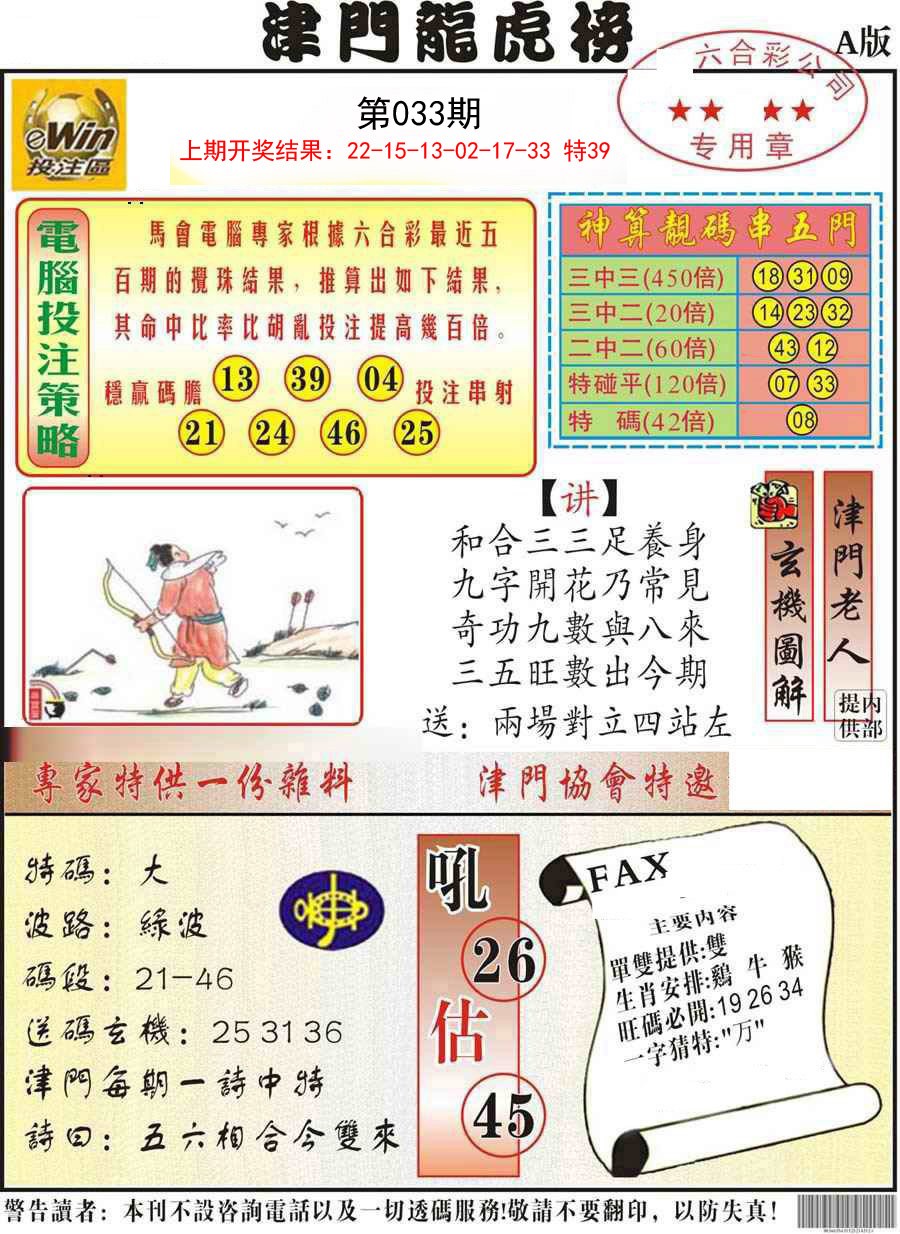 2025033期津门龙虎榜A