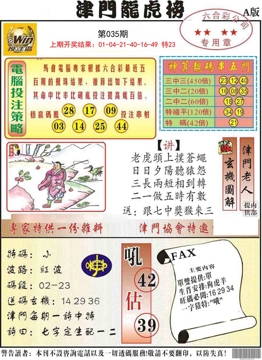 2025035期津门龙虎榜A