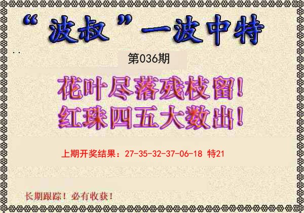 2025036期波叔一波中特