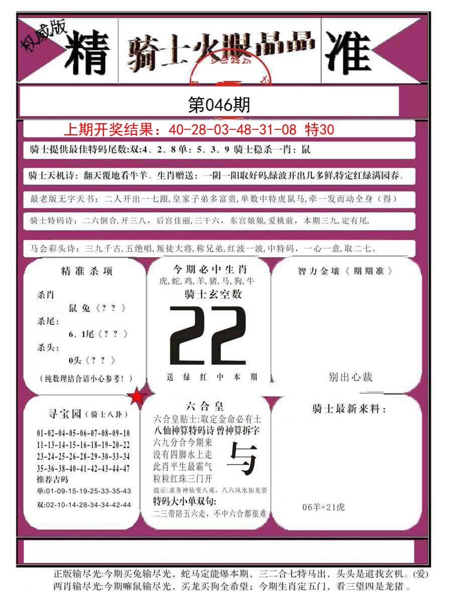 2025046期骑士火眼晶晶B