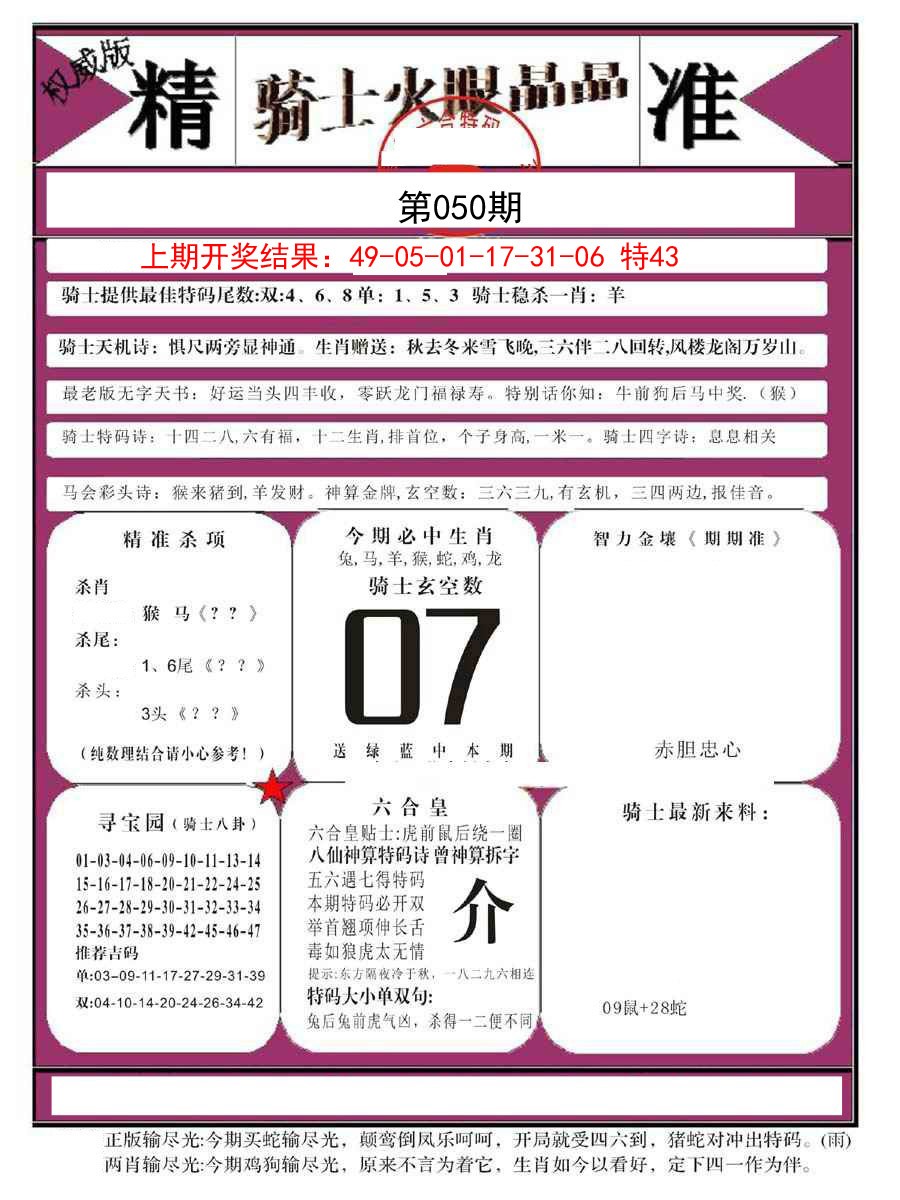 2025050期骑士火眼晶晶B