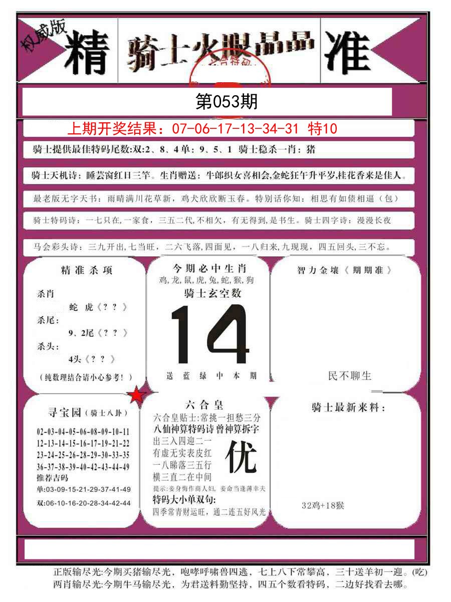 2025053期骑士火眼晶晶B