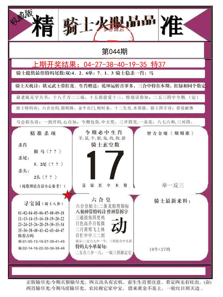 2025044期骑士火眼晶晶B