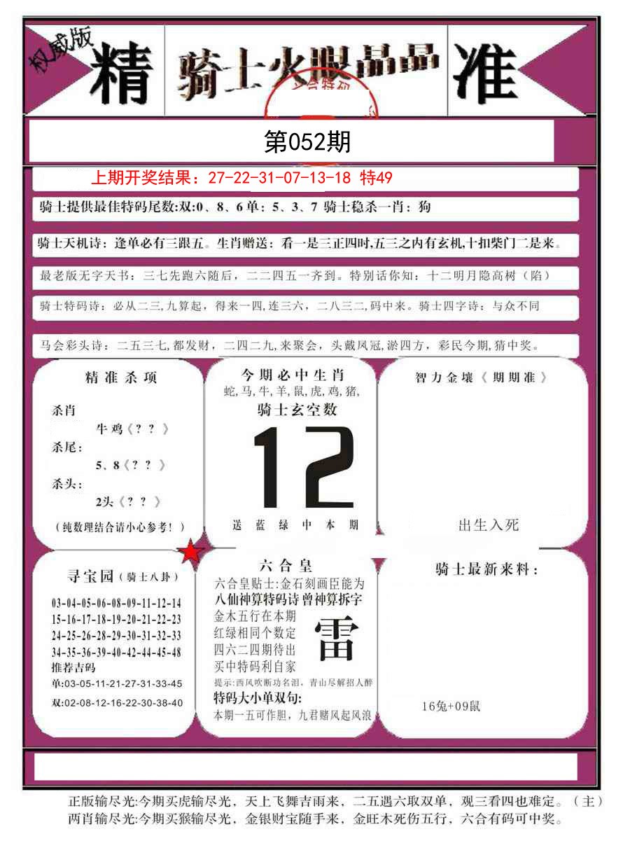 2025052期骑士火眼晶晶B