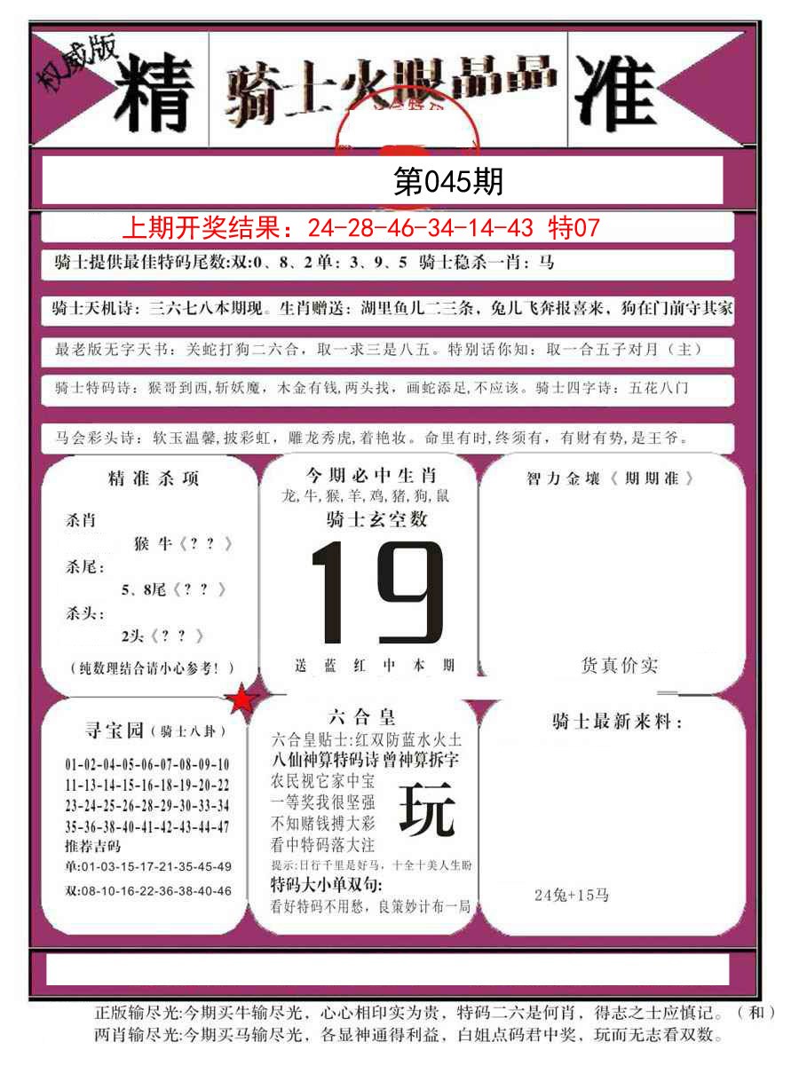 2025045期骑士火眼晶晶B