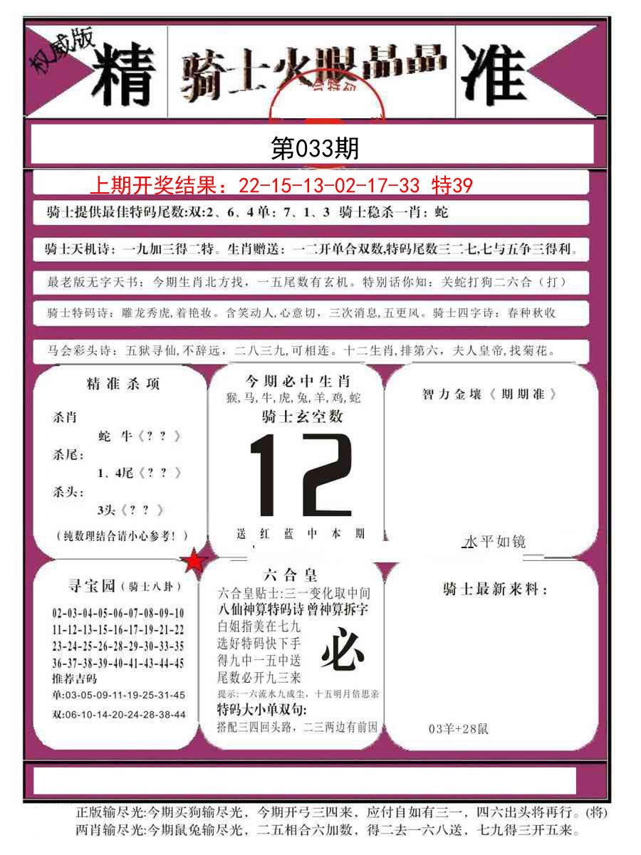 2025033期骑士火眼晶晶B