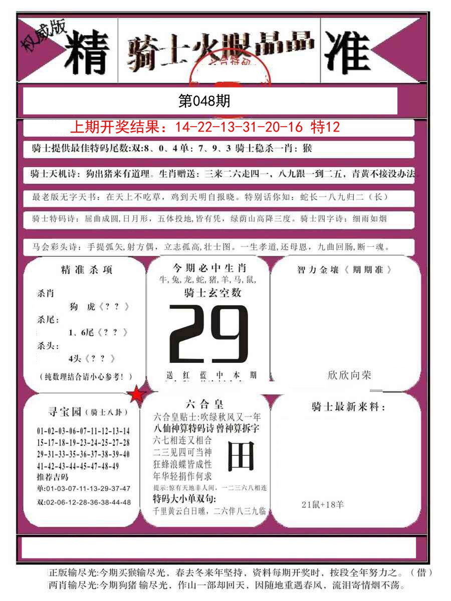 2025048期骑士火眼晶晶B