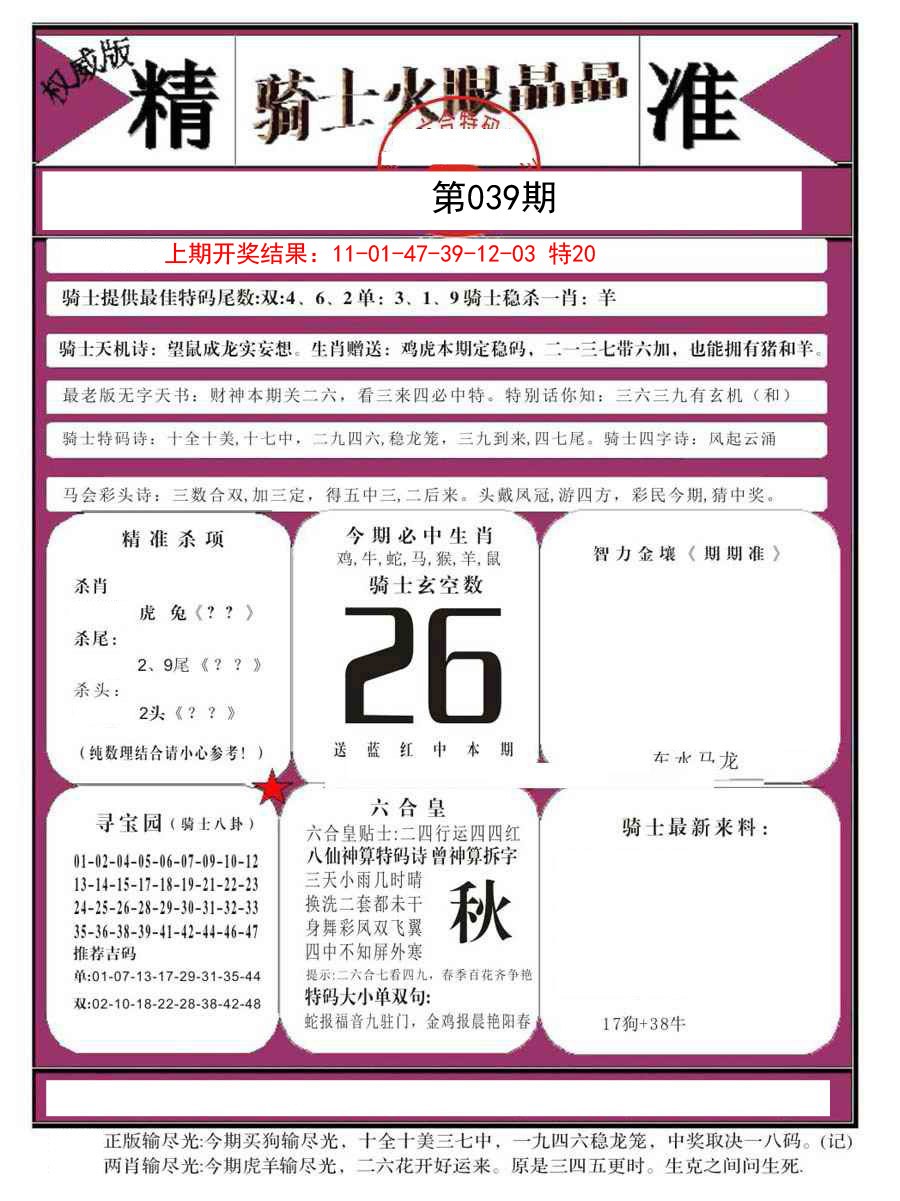 2025039期骑士火眼晶晶B