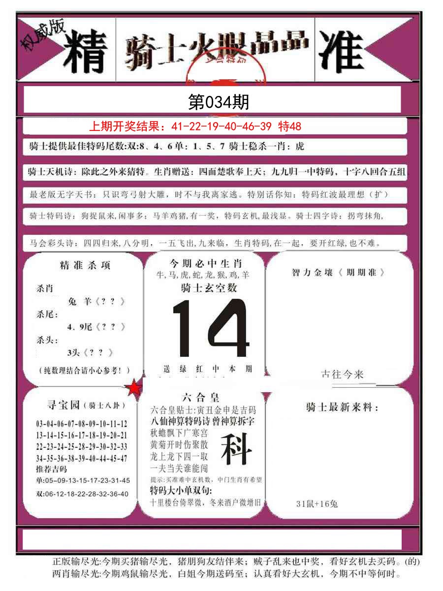 2025034期骑士火眼晶晶B