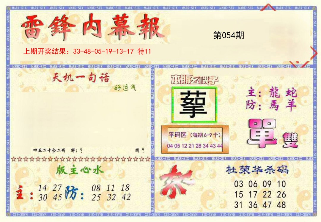 2025054期雷锋内幕报