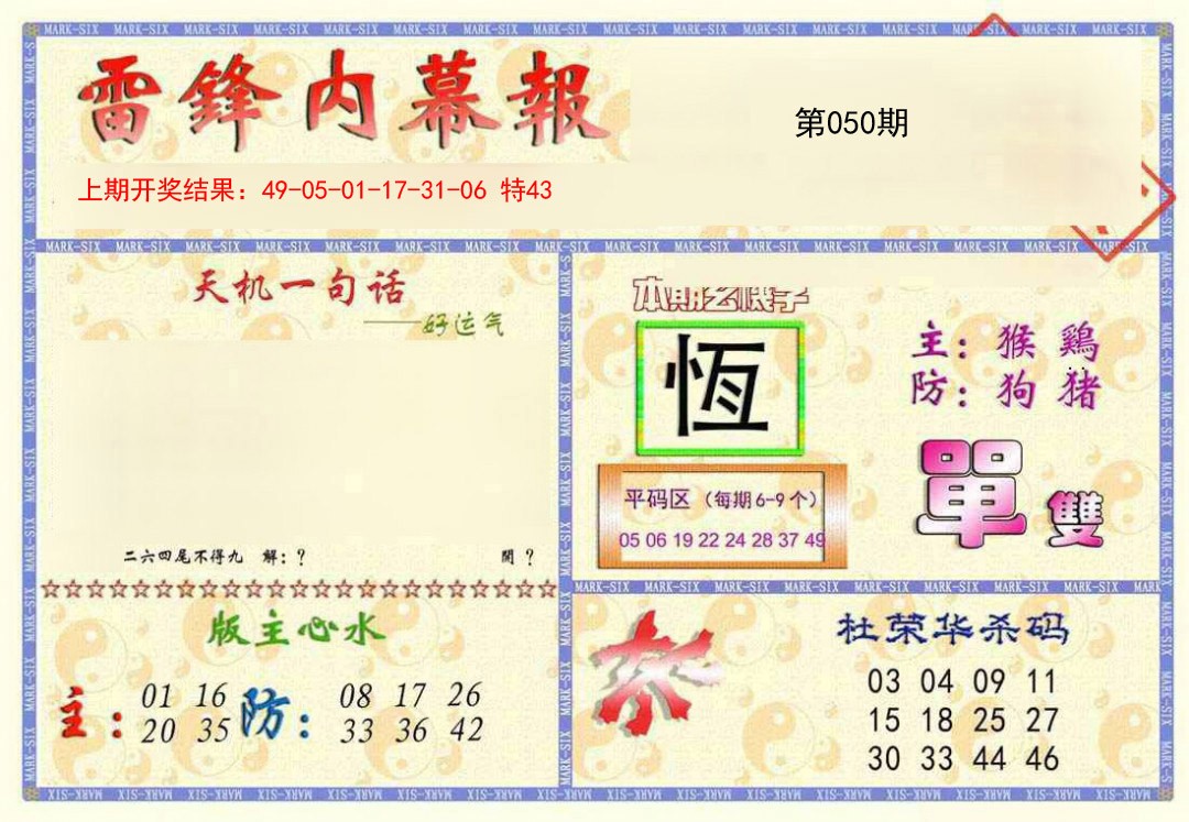 2025050期雷锋内幕报