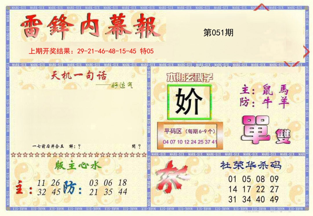 2025051期雷锋内幕报
