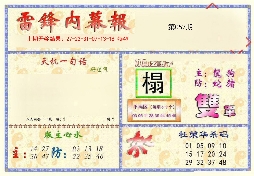 2025052期雷锋内幕报