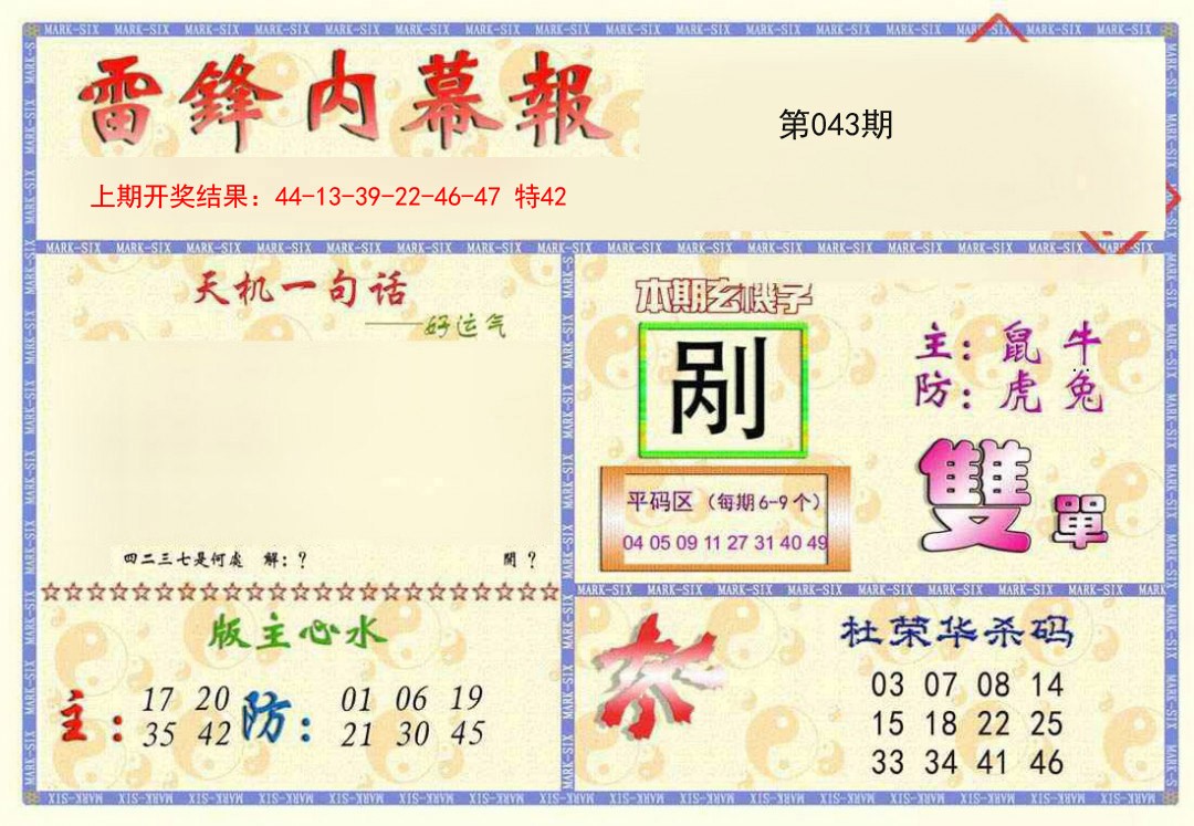 2025043期雷锋内幕报