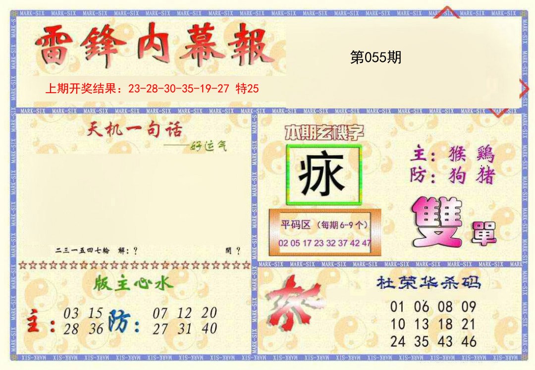 2025055期雷锋内幕报